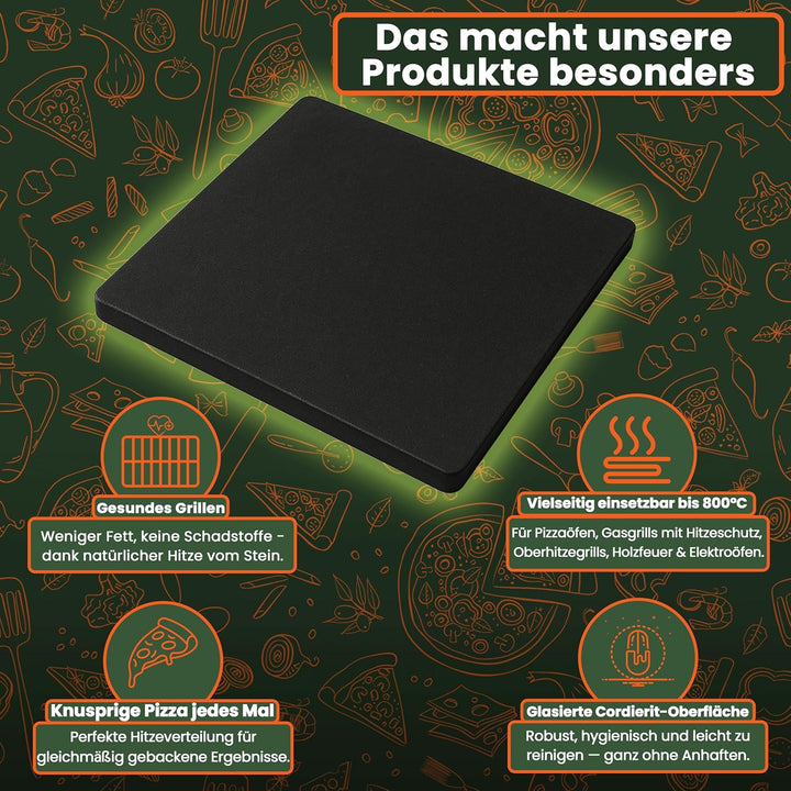 Pizzastein, Heisser Stein, Grillstein, Brotbackstein aus glasiertem Cordierit