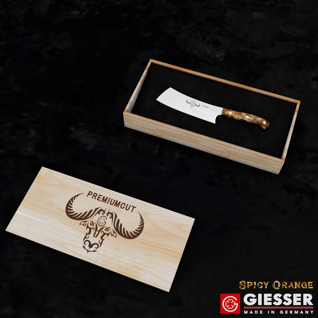 GIESSER seit 1776 - Made in Germany - Japanisches Kochmesser 16 cm, Kullenschliff, Spicy Orange, Pre