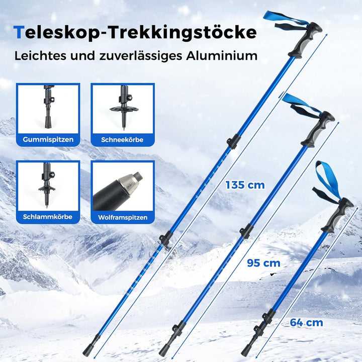 GYMAX leichte Alu Schneeschuhe, Geländeschneeschuh Set mit verstellbar Trekkingstöcke & Tragetasche,