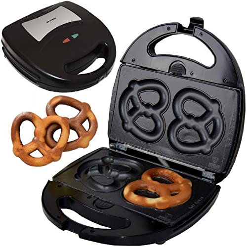 Syntrox Germany SM-1300W-Soft-Brezel Maker mit antihaftbeschichteten Wechselplatten für 2 grosse Bre