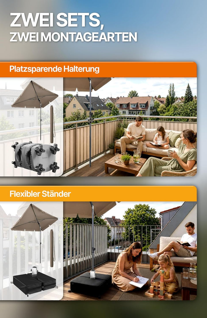 4smile SunnyShade Balkonschirm Rechteckig 210x140 cm, Sonnenschirm Balkon mit UV 50+, Sonnenschutz B