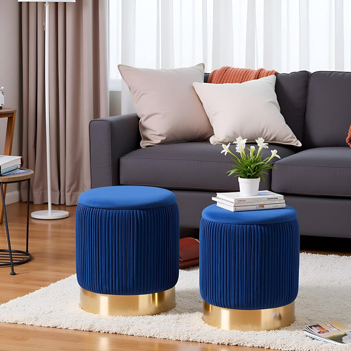 AllEquip 2er-Set Sitzhocker Samt Schminktisch Pouf Hocker mit Stauraum Ottoman Aufbewahrungshocker (