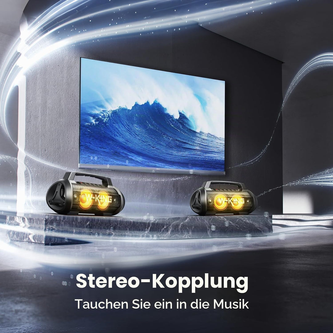 W-KING 70W(90W Peak) Bluetooth Lautsprecher mit Mikrofon, Partybox Bluetooth Musik Boxen gross HiFi