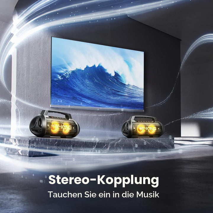 W-KING 70W(90W Peak) Bluetooth Lautsprecher mit Mikrofon, Partybox Bluetooth Musik Boxen gross HiFi