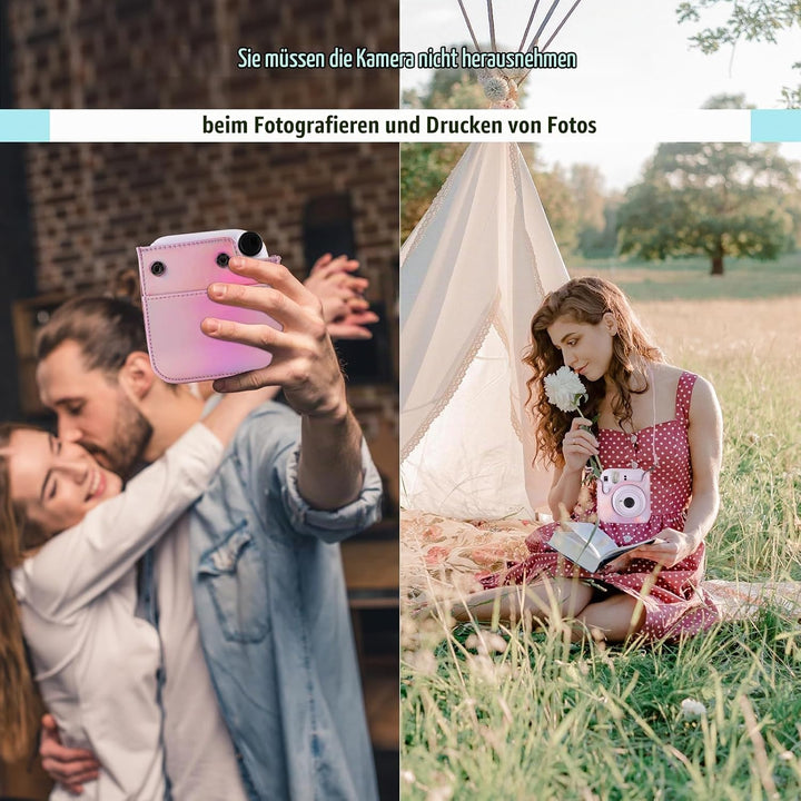 Kameratasche für Fujifilm Mini 12, PU-Leder Schutzhülle Kompatibel mit Instax Mini Instant und Digit