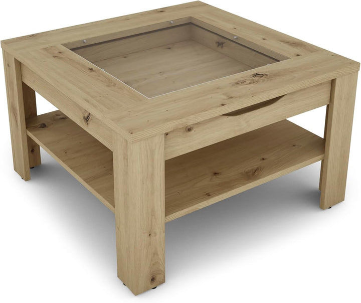 byLIVING Couchtisch Ralph/moderner Sofatisch mit Glaseinlage und grosszügiger Schublade in Artisan E