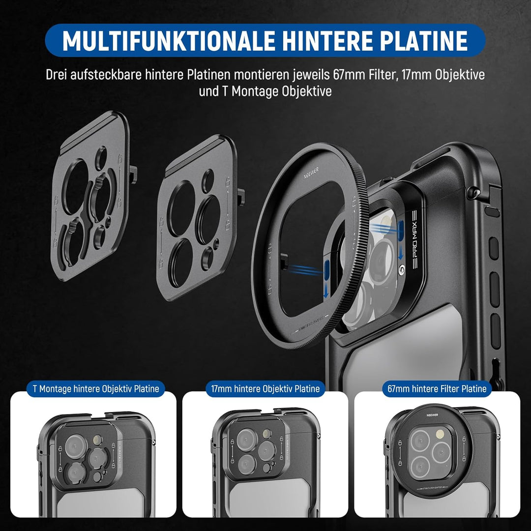NEEWER 16 Pro Max Käfig Cage Schnellverschluss Video Rig Stabilisator kompatibel mit iPhone 16 Pro M