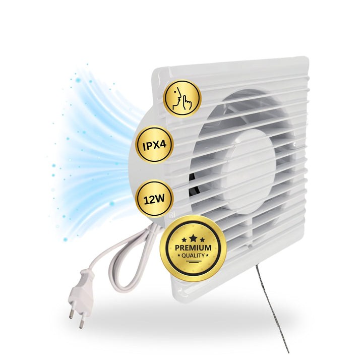 TronicXL 230V Badlüfter mit Kabel Schalter und Stecker IPX4 100mm Abluft/Zuluft Lüfter Ventilator mi