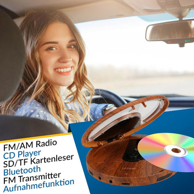 KLIM Discover Wood + Tragbarer CD-Player Walkman mit langlebigem Akku + Mit Kopfhörern + Radio FM +