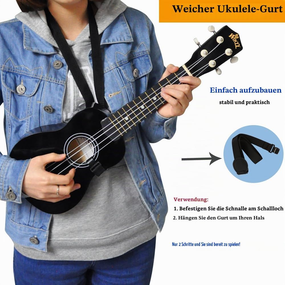 Winzz Sopran Ukulele Starter Kit für Anfänger mit Tasche, Clip-On Tuner, Zusätzlichen Saiten, Gurt,