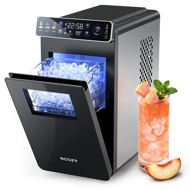 ecozy Eiswürfelmaschine Klein, Tragbar und Kompakt mit Farbdisplay, 24-Stunden-Timer, 12 KG/24H, Eis