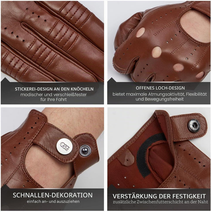 GSG Herren Fahrhandschuhe aus echtem Leder Ungefütterte Touchscreen-Handschuhe aus Schaffell Lederha