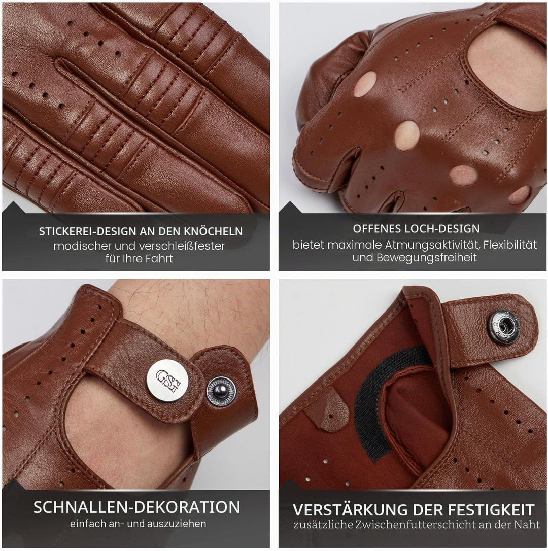 GSG Herren Fahrhandschuhe aus echtem Leder Ungefütterte Touchscreen-Handschuhe aus Schaffell Lederha