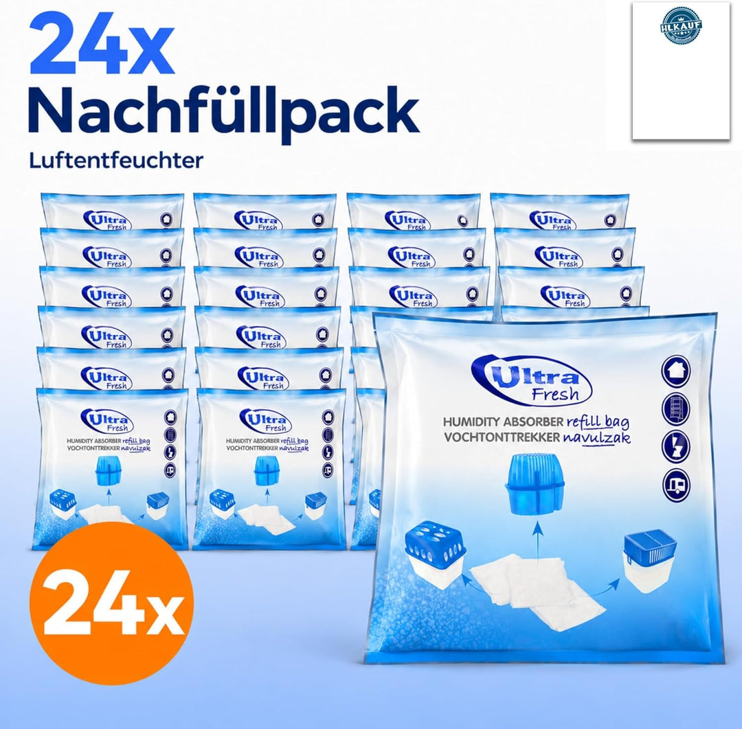 Ultra Fresh 24x Luftentfeuchter Granulat 400g XXL Nachfüllpack Schimmel- und Geruchsschutz mit Grati