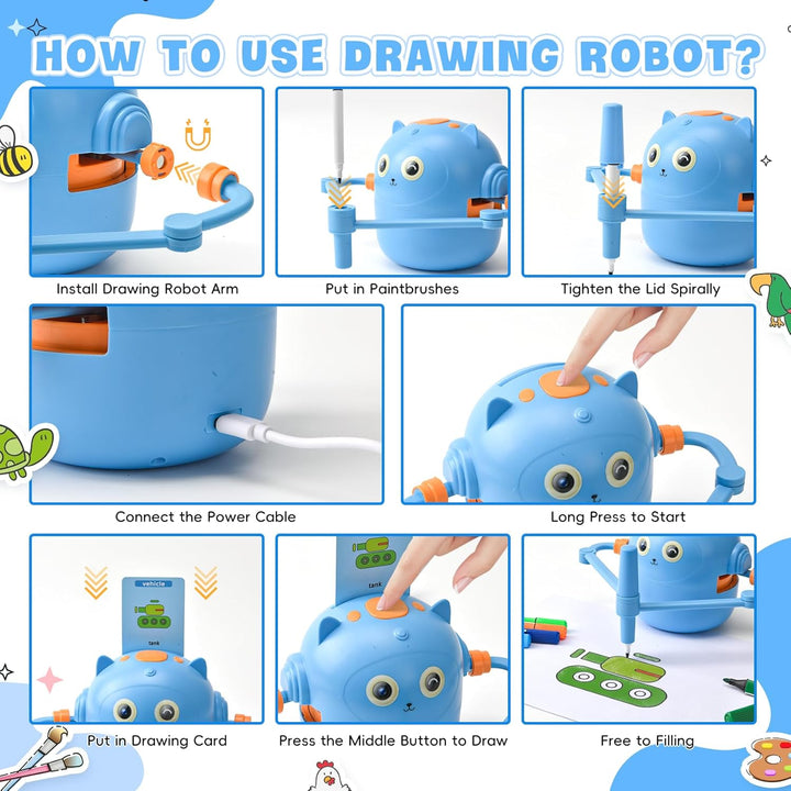 LTFIOON Zeichenroboter Kinder, Roboter Zeichnen für Kinder mit 100 Karten, Magic Drawing Robot Paint