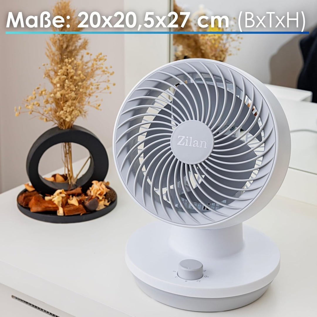 Zilan Tischventilator Sehr leise Ventilator klein 3 Stufen Energiesparend Geeignet für Büro Schlafzi