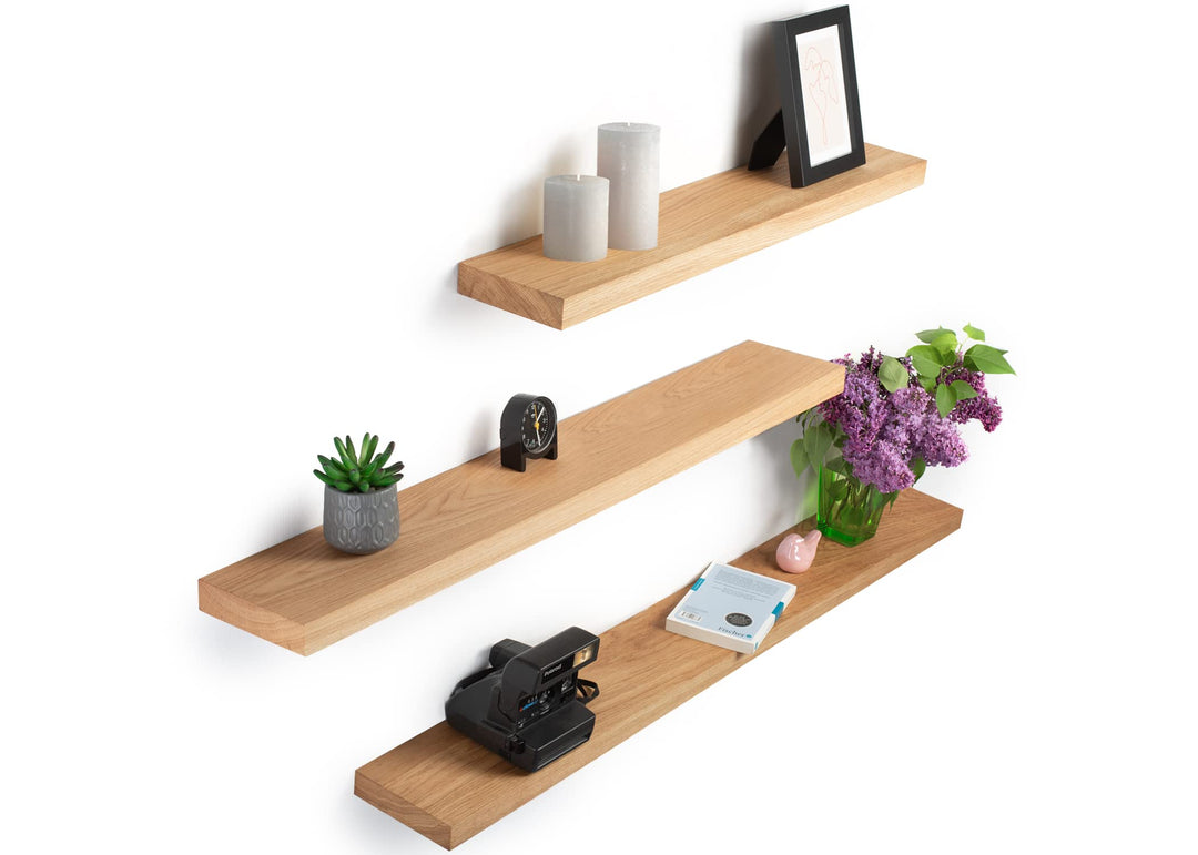 Wandregal Holz Eiche Massiv Schweberegal - Handgefertigtes Regal Bücherregal Holzregal Wandboard HOL