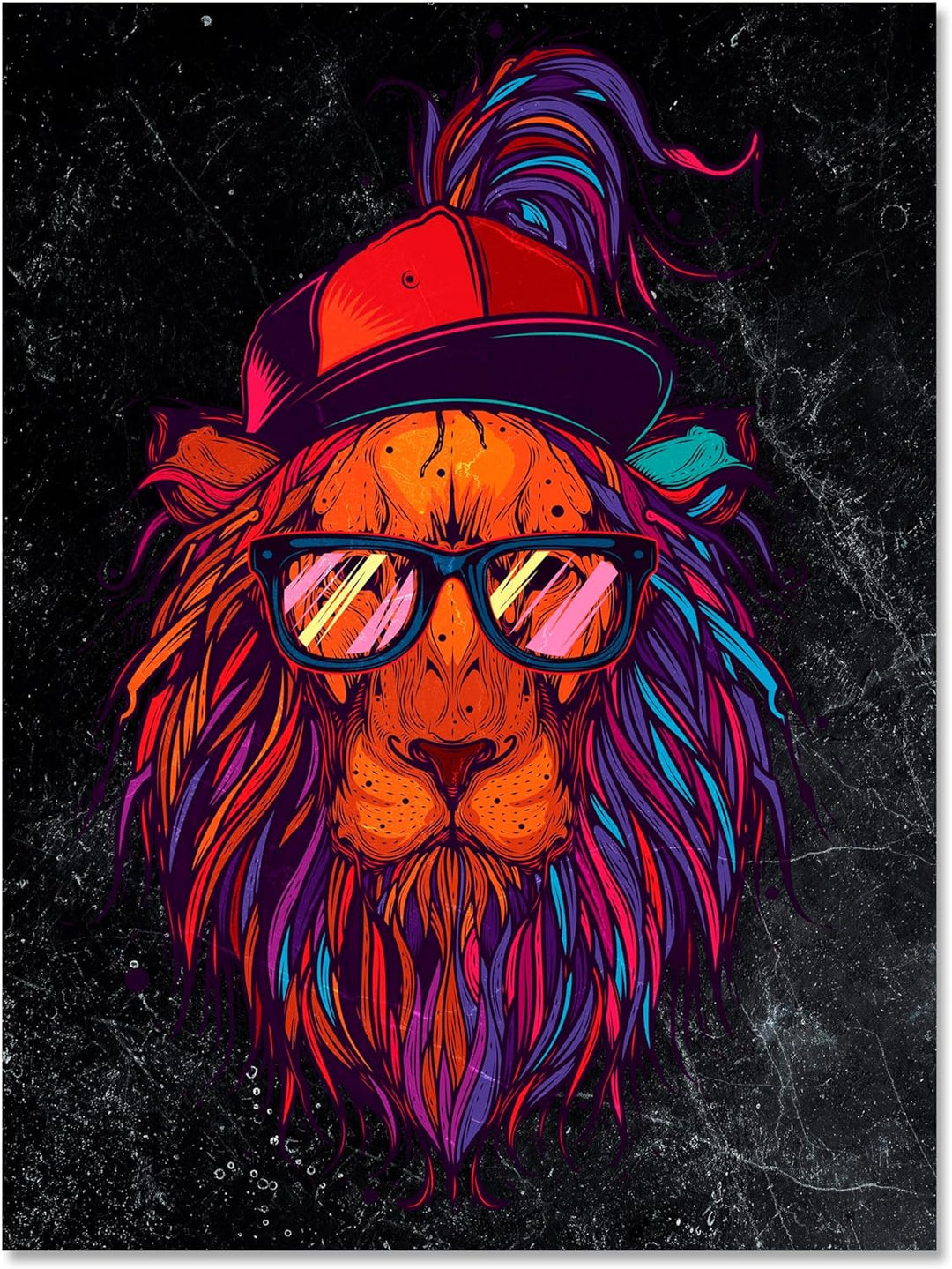 wandmotiv24 Leinwand-Bilder Löwen, Grösse 40x30cm, Hochformat, Funky Löwe, Hipster, Grunge, Katze, S