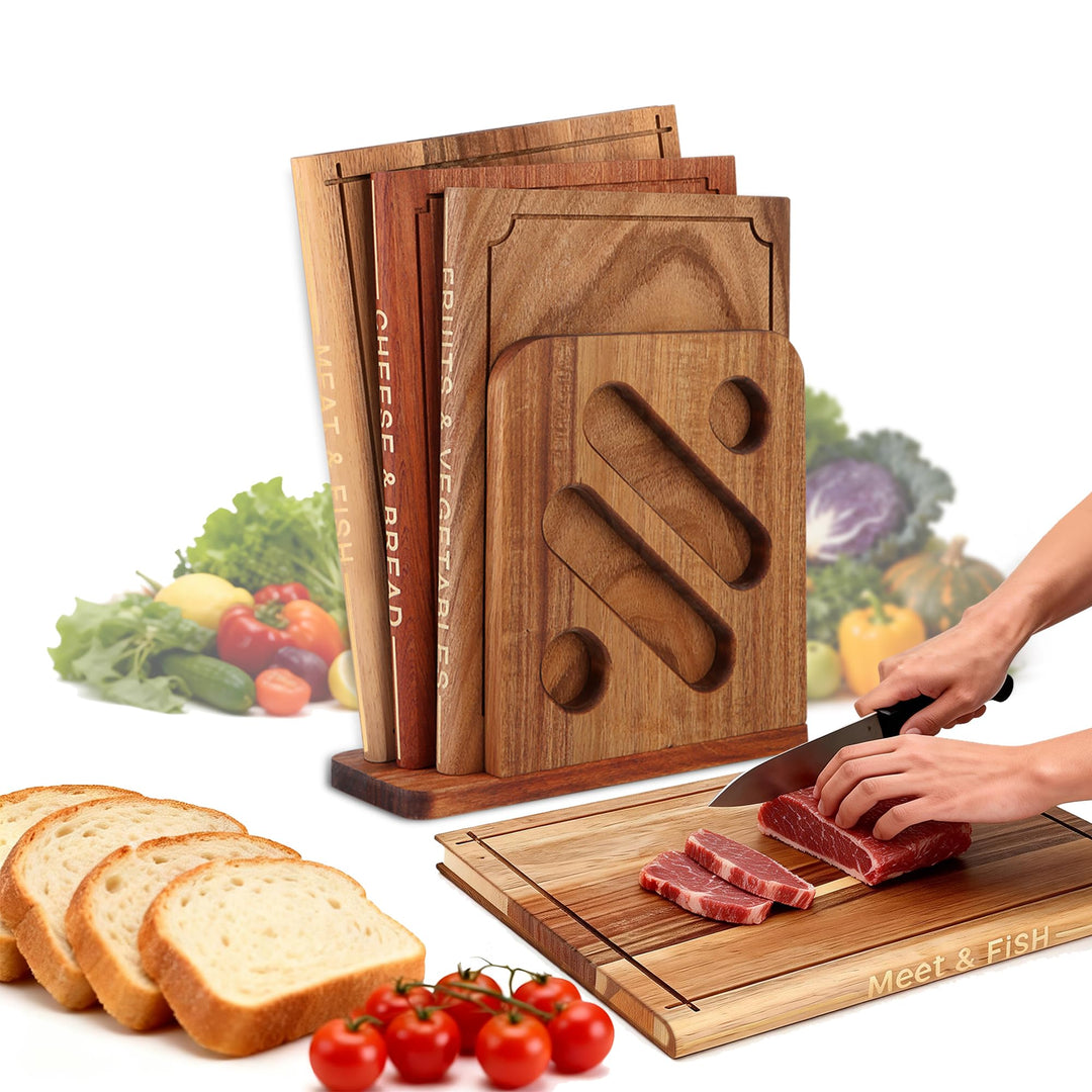 Buchförmige Holzschneidebretter Set, 3-teilig, Klassischer Holzton | Akazie, Sapele, Peruanischer Nu