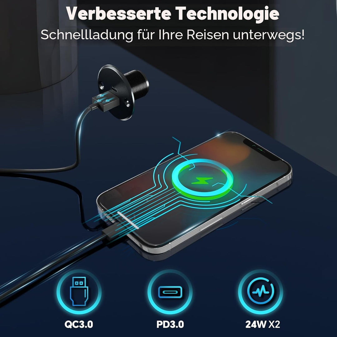 acegoo USB C Steckdose 12V Wohnmobil Ladegerät Vollaluminium, Typ C USB Anschluss PD3.0 QC3.0 KFZ Bu