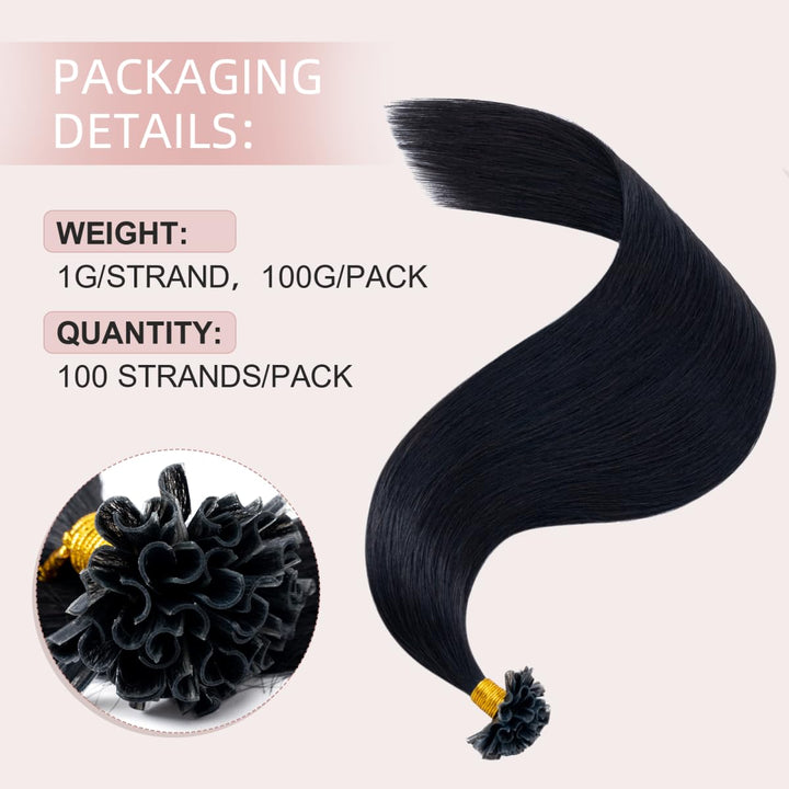 50cm Bonding Extensions Echthaar 1g Haarteile Echthaar 01# Rabenschwarz Keratin U-Tip Haarverlängeru