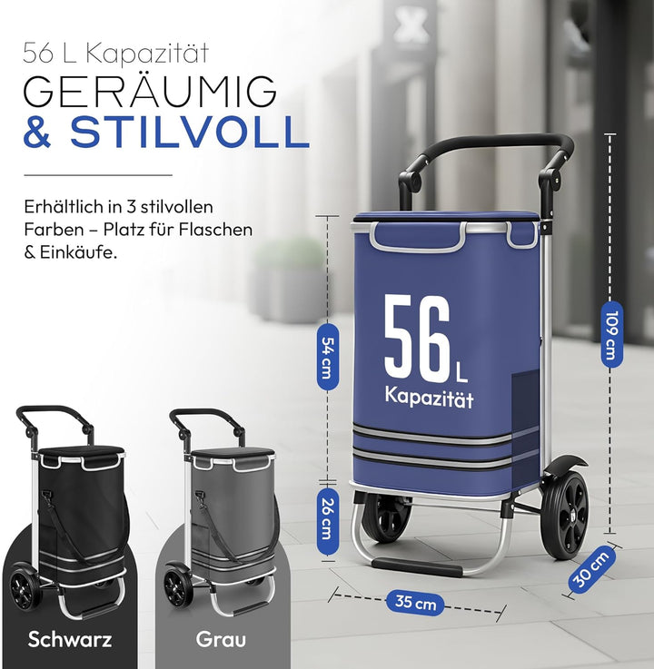 Dimono® Einkaufstrolley Klappbarer 3 in1 Trolley zum Einkaufen; 56 Liter inkl. Kühlfach; Transportwa