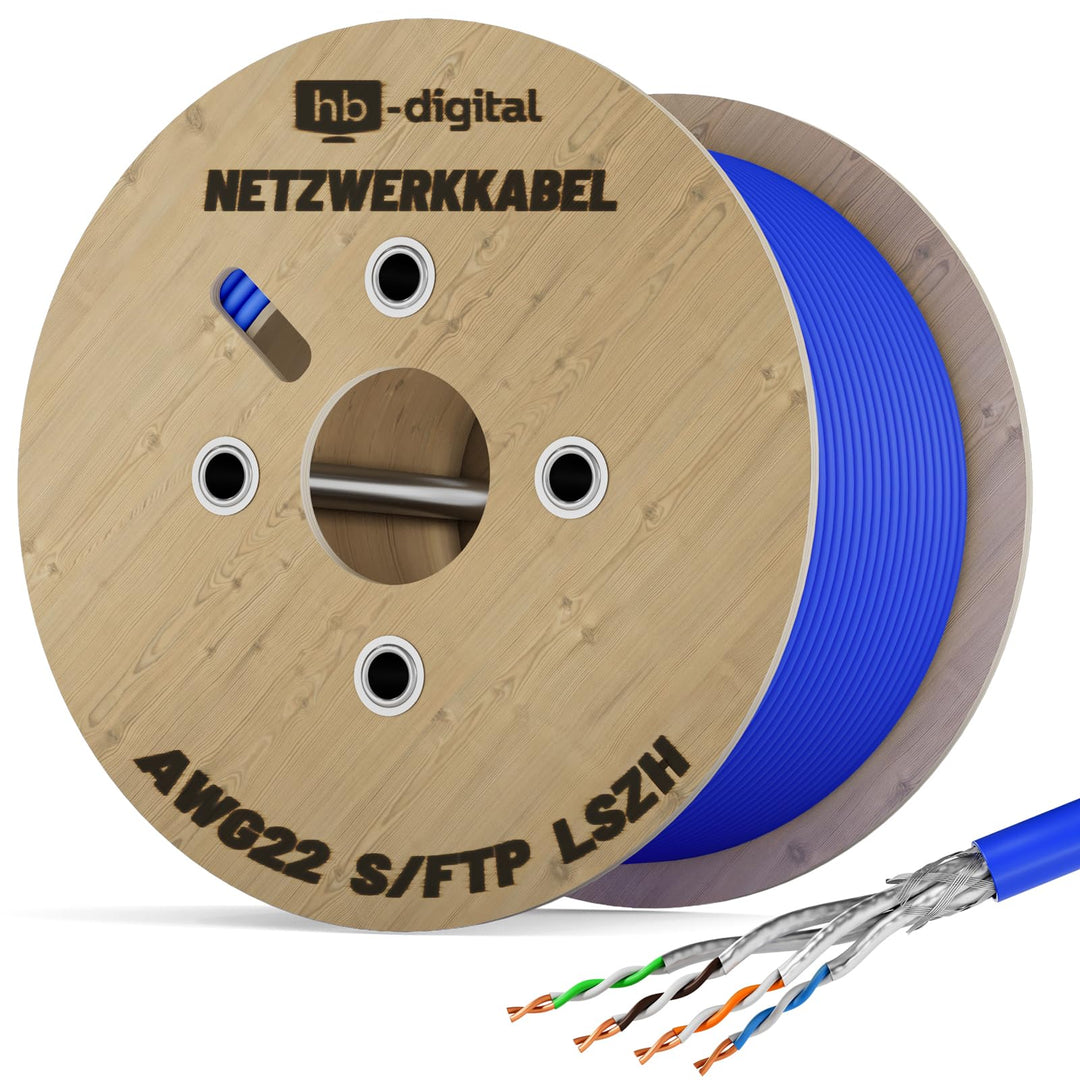 hb-digital 250m CAT 8 Netzwerkkabel LAN Kabel Verlegekabel Ethernet Installationskabel 40 Gbit/s AWG