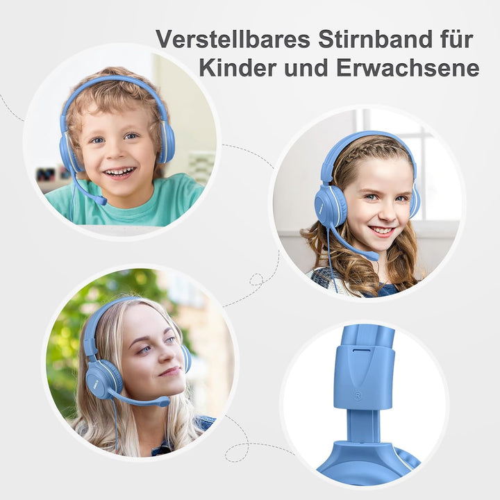 SIMOLIO Kinder Kopfhörer mit Kabel und Mikrofon, Lautstärkeregler Verkabelte Kopfhörer mit Boom Mikr