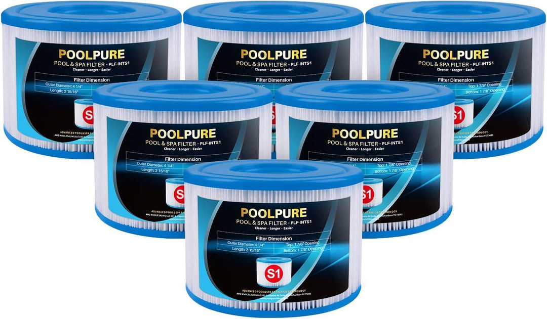 POOLPURE 6er Pack Filter Typ S1 für Easy Set Pool filterkartuschen, Intex PureSpa, Whirlpool Filter