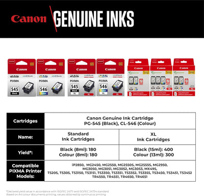 Canon PG-545XL Black & CL-546 Colour Ink Cartridge Bundle Pack