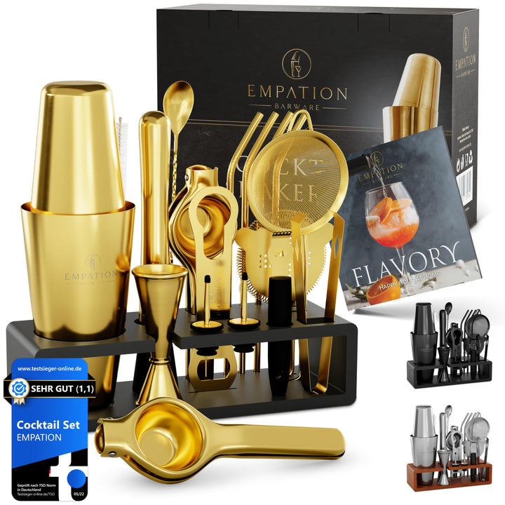 EMPATION Cocktail Set Gold [TESTSIEGER] 825ml Boston Cocktail Shaker aus Edelstahl, leicht zu öffnen