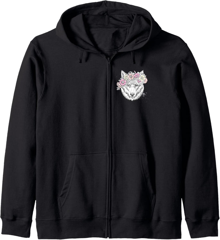 Wolf mit Blume als Wolf Geschenk Kapuzenjacke