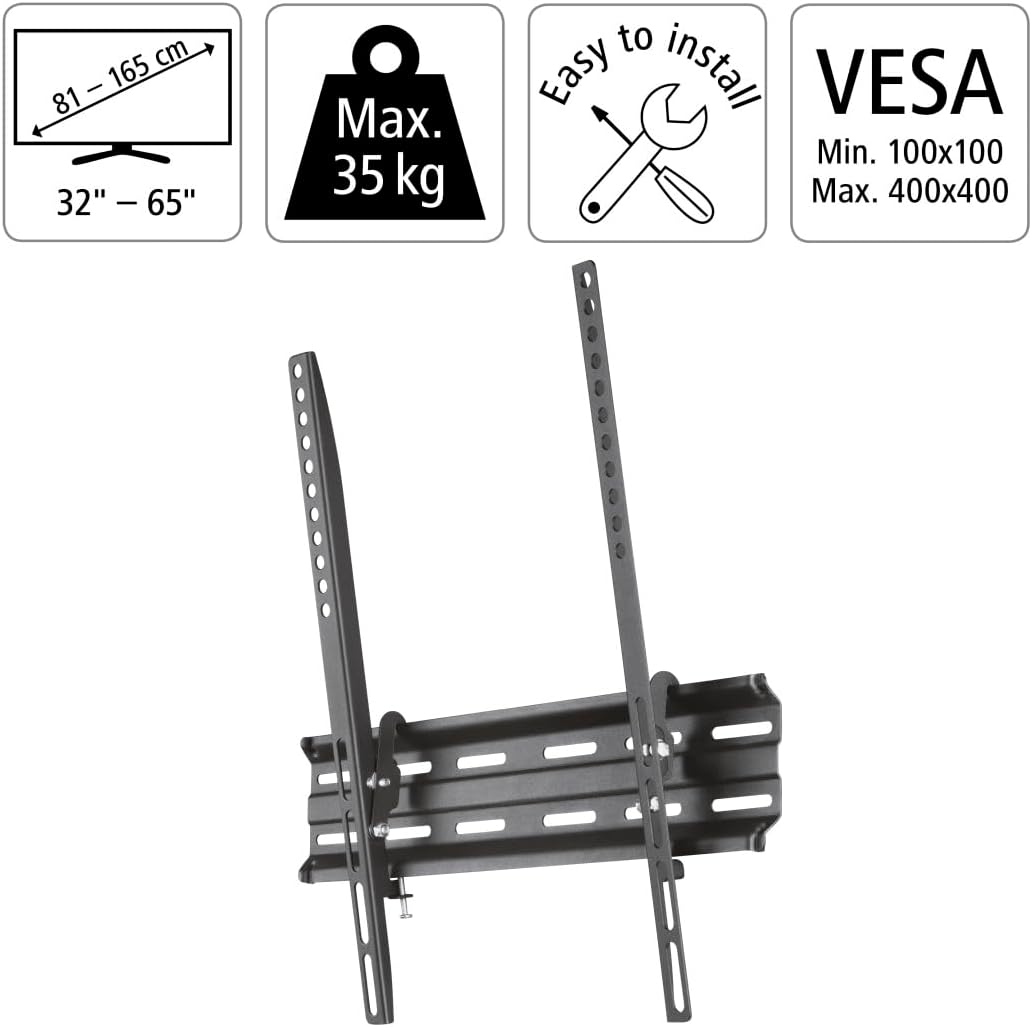 Hama TV Wandhalterung neigbar, Slim (TV Wandhalterung 32-65 Zoll, VESA 100x100 bis VESA 400x400, bis