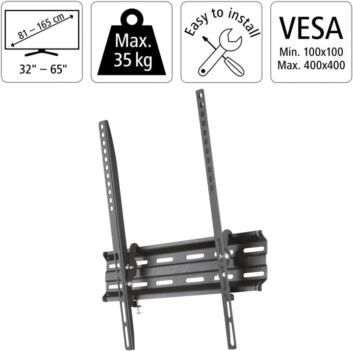 Hama TV Wandhalterung neigbar, Slim (TV Wandhalterung 32-65 Zoll, VESA 100x100 bis VESA 400x400, bis