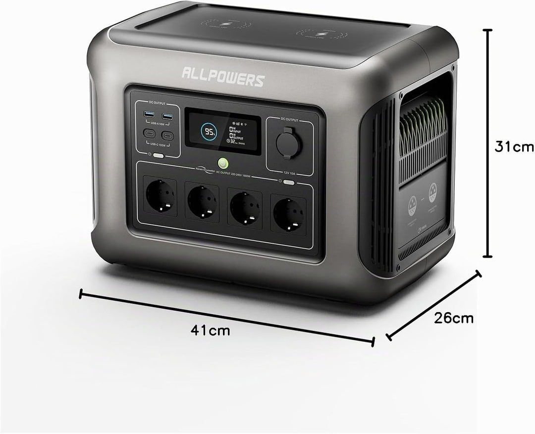 ALLPOWERS S1500 Solargenerator 1092WH Tragbare Powerstation, mit 2* 100W Solarpanel, 4*230V 1500W AC