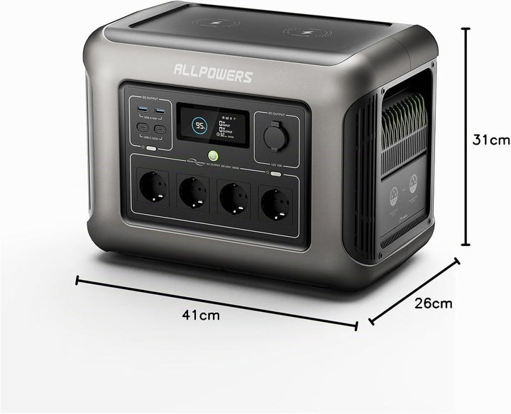 ALLPOWERS S1500 Solargenerator 1092WH Tragbare Powerstation, mit 2* 100W Solarpanel, 4*230V 1500W AC