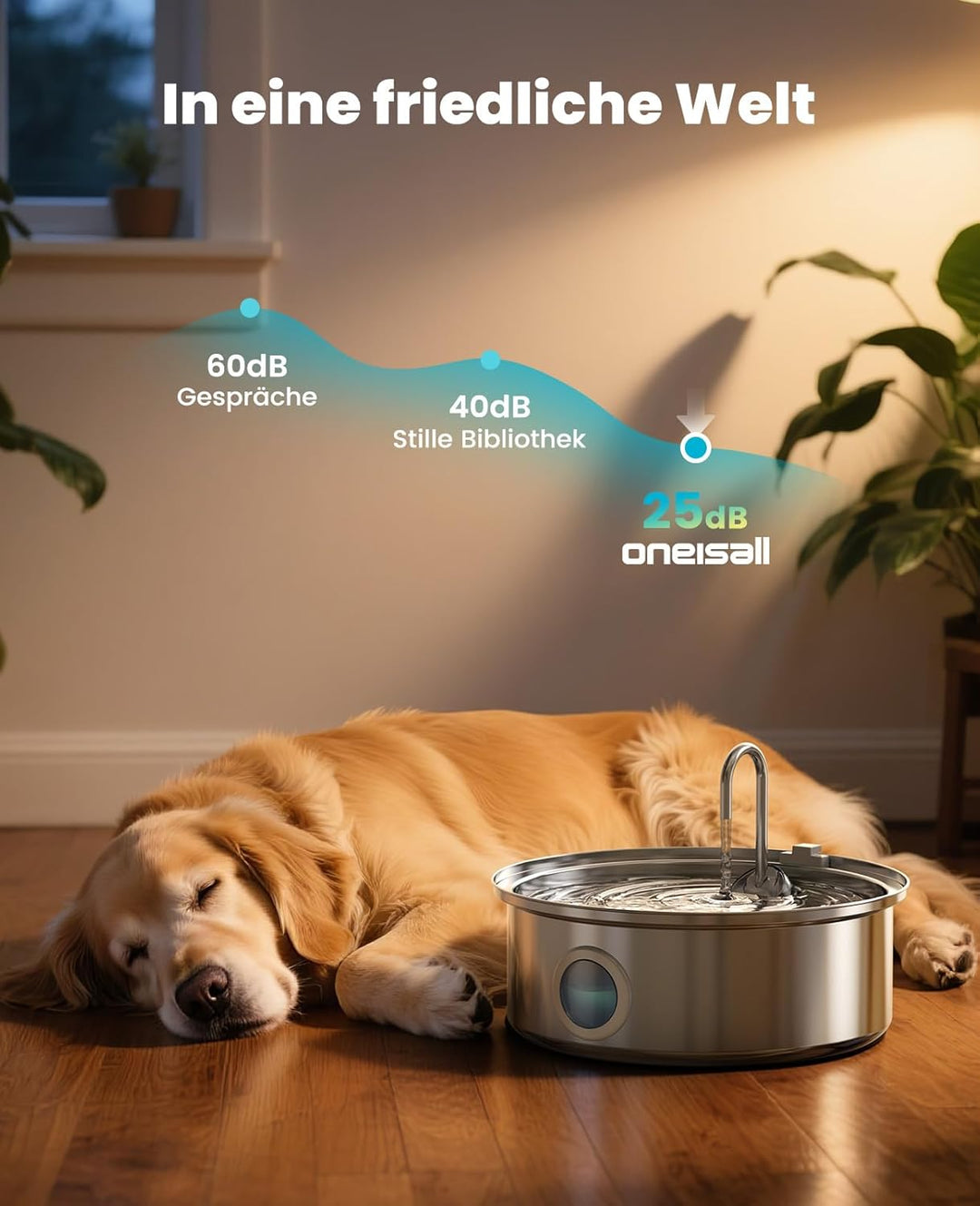 oneisall 7L Trinkbrunnen für Hunde, Katzenbrunnen für Katzen, Edelstahl Hundebrunnen mit LED-Licht,