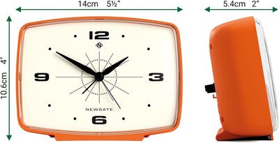 NEWGATE ® Brooklyn Wecker | Rechteckiges Design | Kürbisorange | Geräuschloses Uhrwerk ohne Ticken |