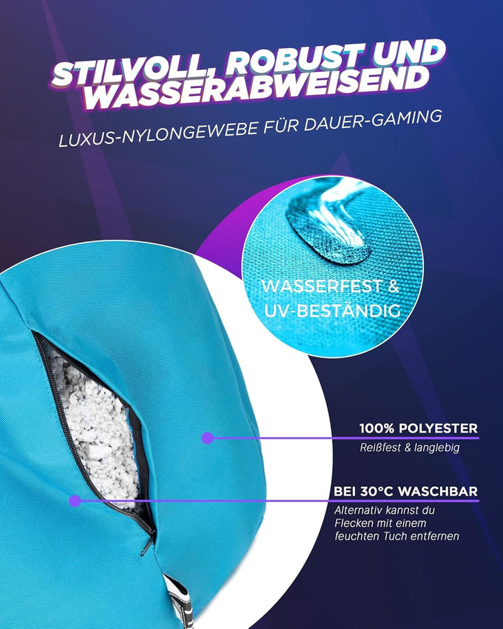 PATCH HOME Gamer Kissen & Lounge Sitzsack Sessel Sitzkissen Sitzsäcke Gaming, befüllbar mit Reissver