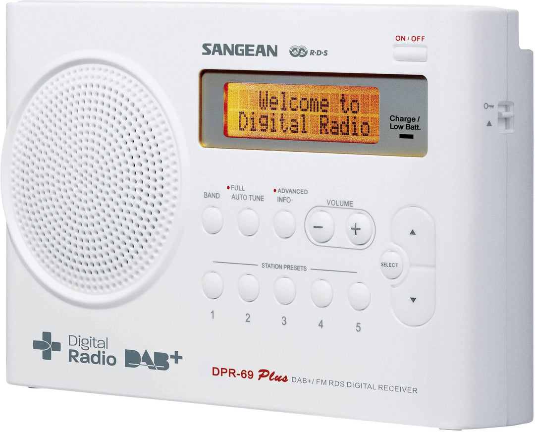 Sangean DPR-69+ tragbares DAB+ Digitalradio (UKW-Tuner, Batterie-/Netzbetrieb) weiss, Weiss