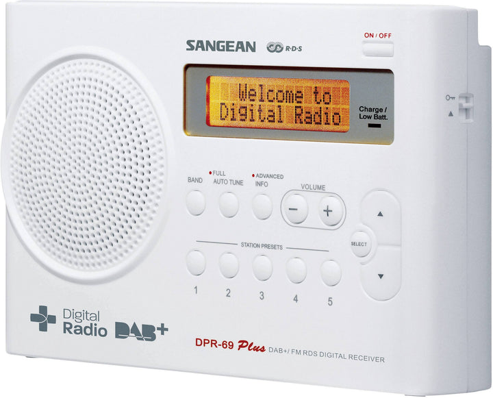 Sangean DPR-69+ tragbares DAB+ Digitalradio (UKW-Tuner, Batterie-/Netzbetrieb) weiss, Weiss
