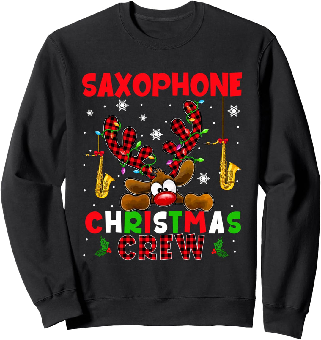 Saxophone Christmas Crew Xmas Reindeer Red Color Instrument Sweatshirt