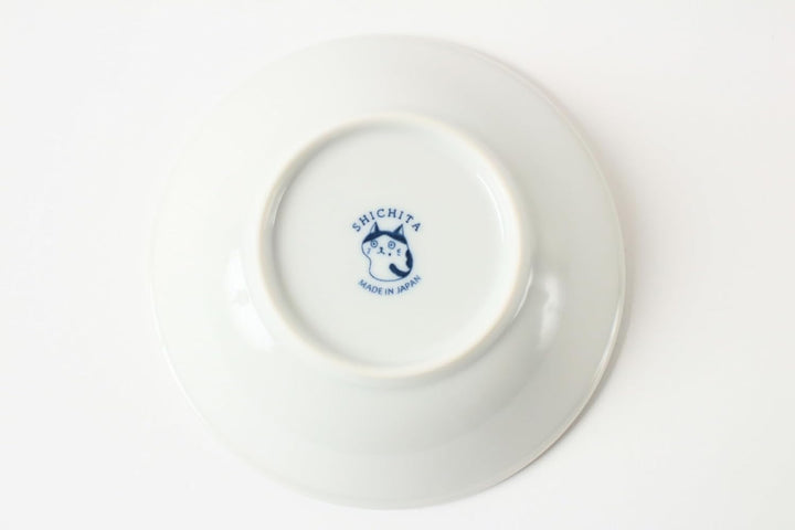 Mino ware GBS204 japanische Keramikteller, rund, fünf Katzengesichter, Weiss und Blau, hergestellt i