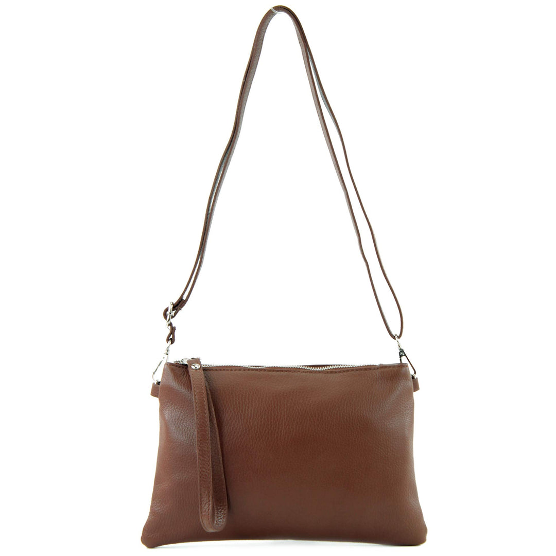 modamoda de - T186 - ital. Clutch Umhängetasche Leder Medium Schokoladenbraun, Schokoladenbraun