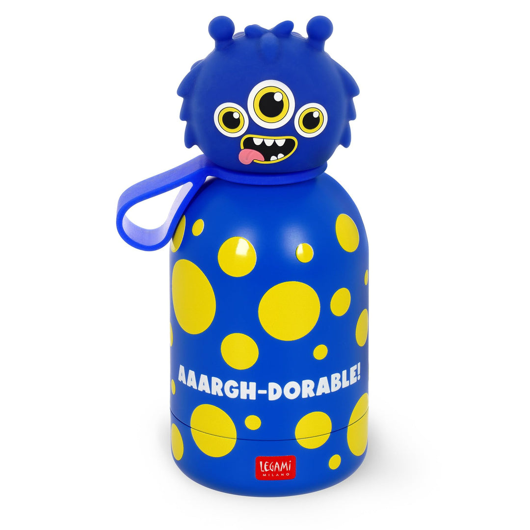 Legami - Hot&Cold BFF Kinder-Wasserflasche, Monster-Motiv, doppellagig aus 18/8 Edelstahl mit luftdi