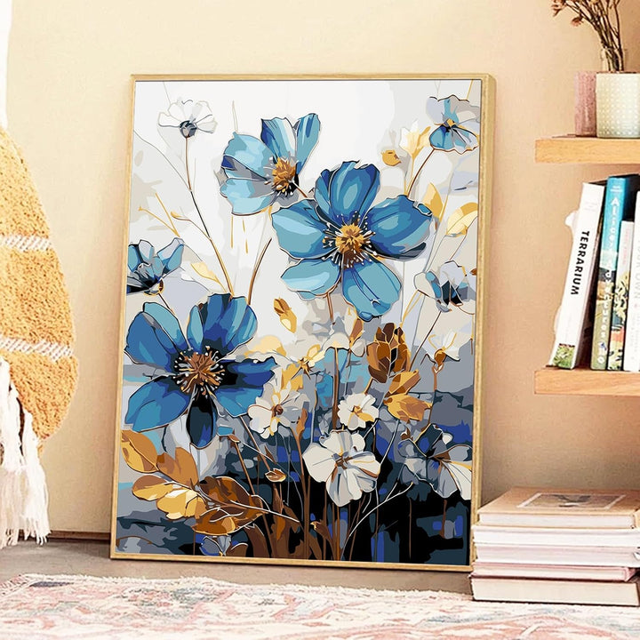 JATOK Malen Nach Zahlen Erwachsene mit Rahmen, Paint by Numbers Malen Nach Zahlen, DIY Blumen mit Pi