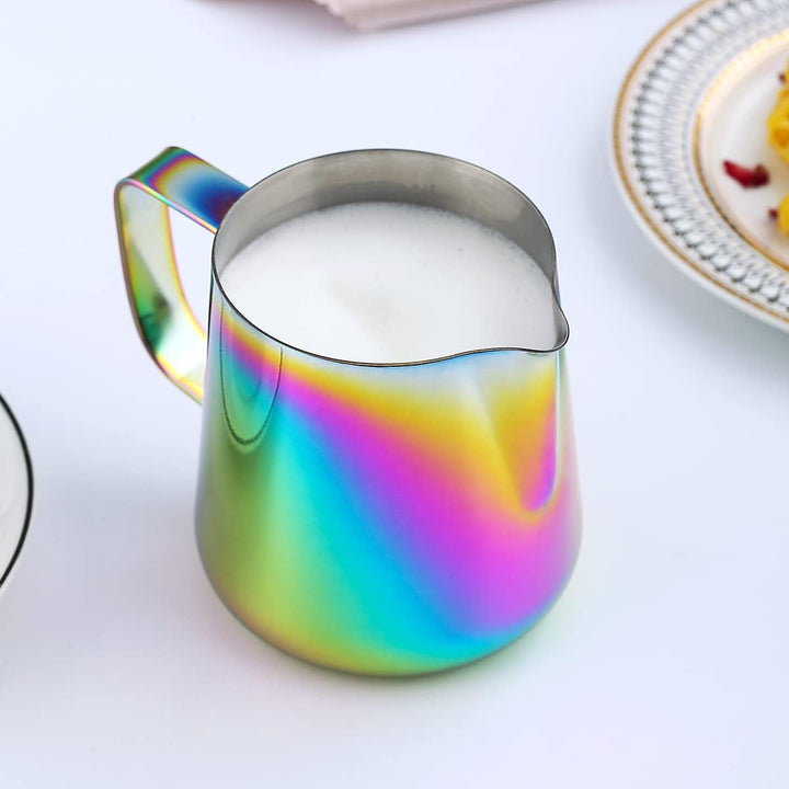 Milchschaumkrug 12 oz 350 ml, Kyraton Espresso-Dampfkrug aus Edelstahl mit Dekorationsstift, Milchka