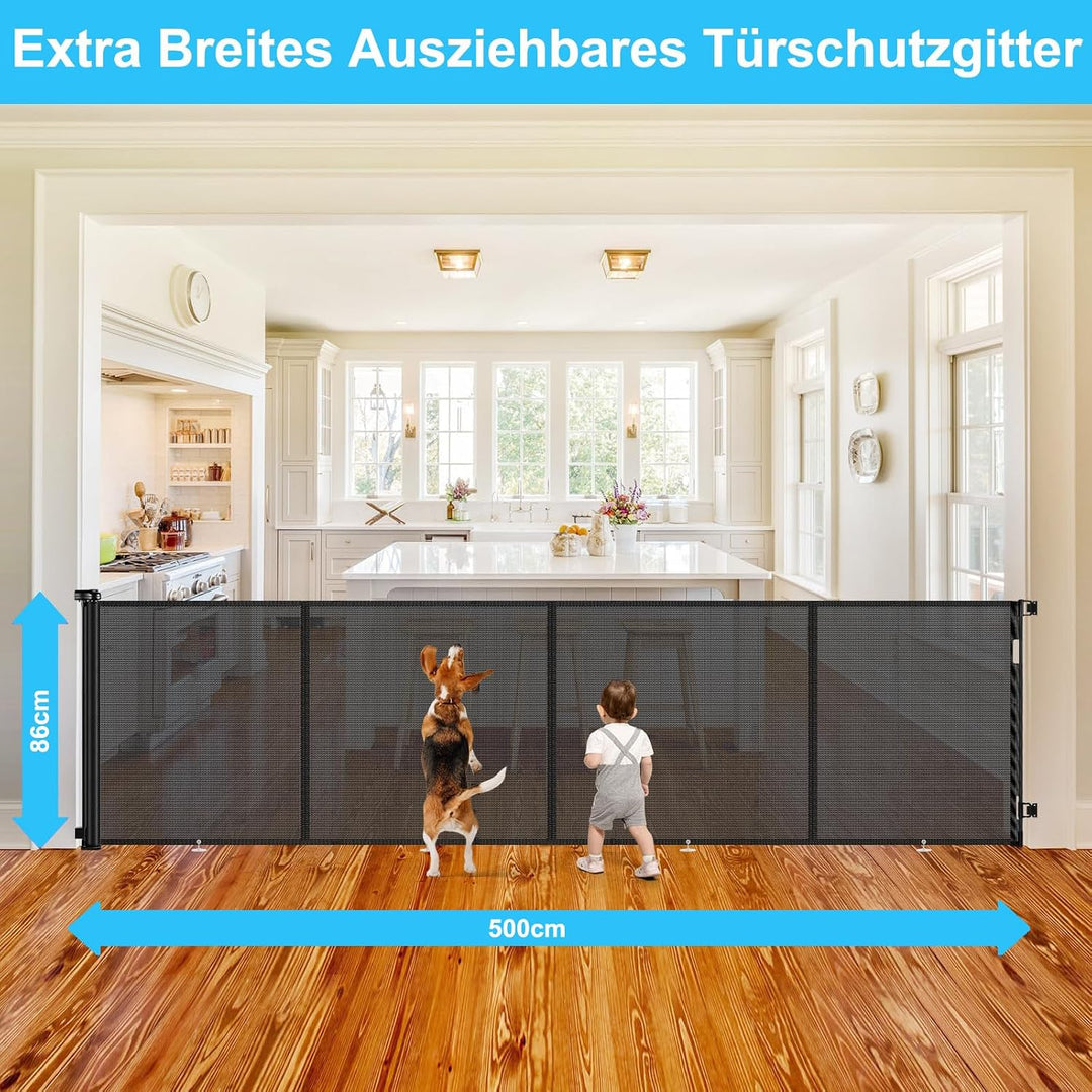 Wodondog Treppenschutzgitter Ausziehbar 500CM Länger Türschutzgitter,86 cm Hoch,Hundebarriere,Einhän