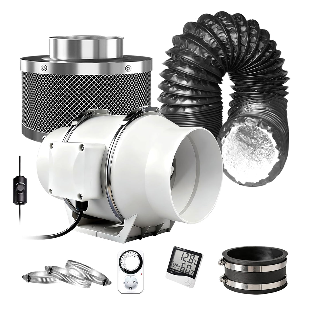 Regelbar Rohrventilator 100mm Set 220 m³/h Abluftset mit Drehzahlgeregelt Abluftventilator,Aktivkohl