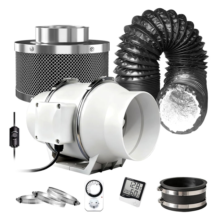 Regelbar Rohrventilator 100mm Set 220 m³/h Abluftset mit Drehzahlgeregelt Abluftventilator,Aktivkohl